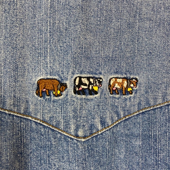 Embroidered Denim Shortsleeve Button Up - Picture 3 of 5